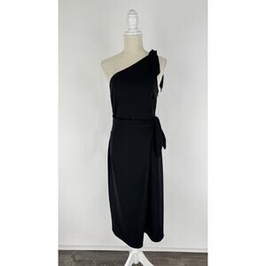 Diane Von Furstenberg One Shoulder Knot Scarf Faux Wrap Dress Womens 2 Black